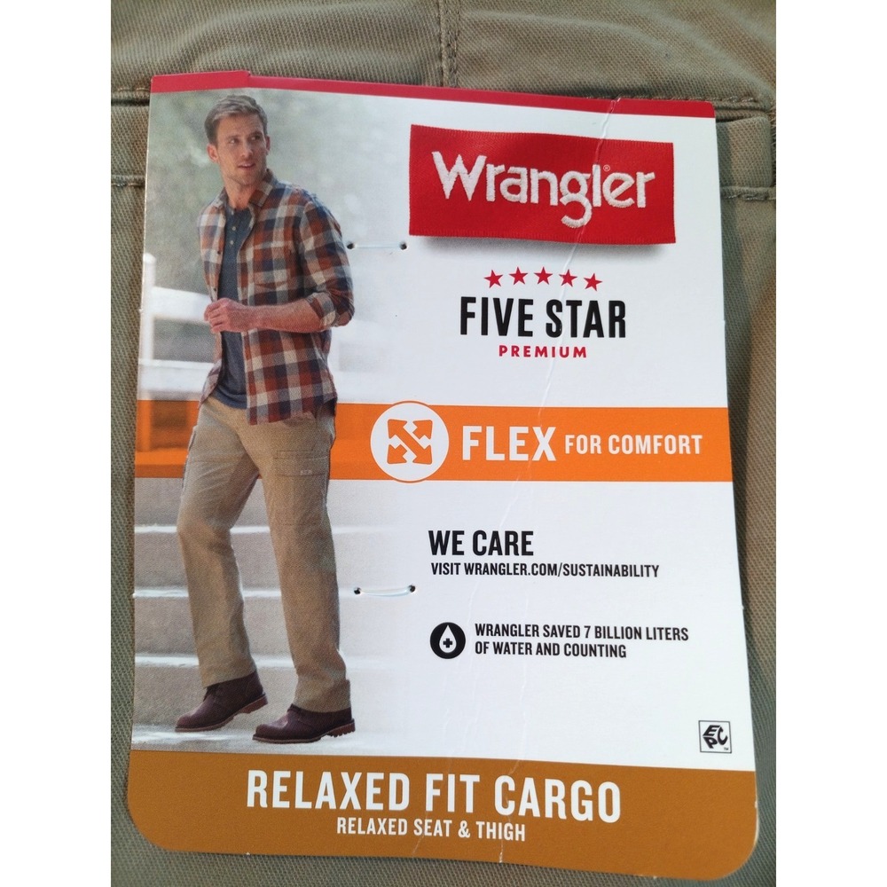 New Wrangler Men's Relaxed Fit Flex Cargo Pants, 40x32, Beige Khaki